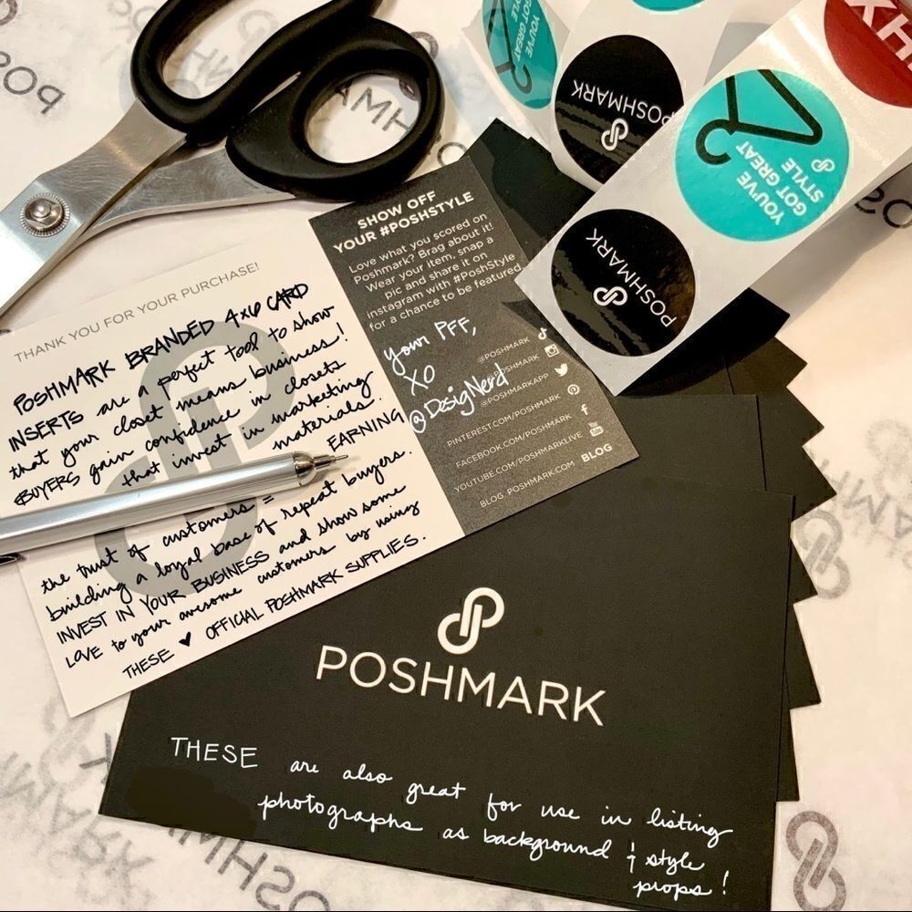 40 PIECE SET POSHMARK THANK YOU CARDS & STICKERS OFFICIAL BRANDED POSH FIXINGS - Picture 2 of 3